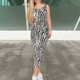 KERI PERRY Print Bodycon Skin Fit Beautiful Midi Dress-image-3