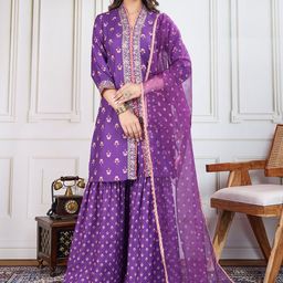 House of Pataudi Printed Kurta & Sharara With Dupatta-49