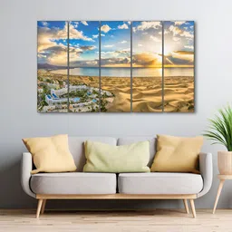 The Castle Decor Beige & Blue 1 Piece Wood Other Wall Paintings-11