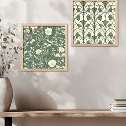 Kotart Cream-Coloured & Green 2 Pieces Floral Printed Wooden Wall Paintings-20