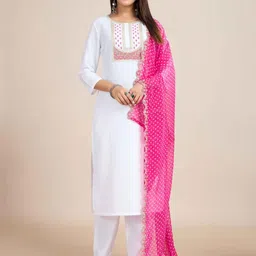 KALINI Women White Viscose Rayon Embroidered Kurta Sets-picture-10