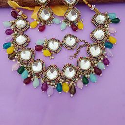 EVY Gold-Plated Kundan Studded Exclusive Jewellery Set-image-30