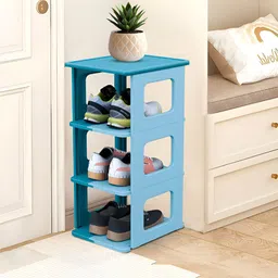Kuber Industries Blue Stackable 3 Layer Shoes Rack-32