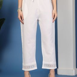 Pistaa Women Lace Hem Regular Fit Mid-Rise Cotton Ethnic Palazzos-image-74