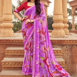 DIVASTRI Floral Poly Chiffon Saree-image-56