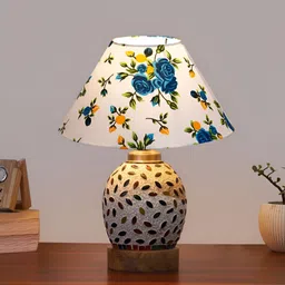 Aura Conical White & Blue Floral Printed Glass Frustum Shaped Table Lamp-image-46