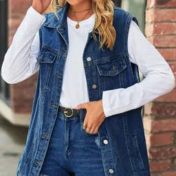 StyleCast Women Longline Denim Jacket with Patchwork-36