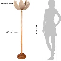 Devansh Brown & Beige Bamboo Flower Shape Floor Lamp With Wooden Base-0