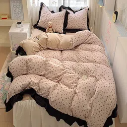 JC HOME Khaki & Pink Floral Printed Ac Room Double King Bedding Set-picture-49