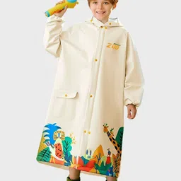 Little Surprise Box LLP Kids & Teens Cream Animal Print Lnee Length Raincoat-image-87