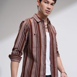HIGHLANDER Men Slim Fit Opaque Striped Casual Shirt-image-89