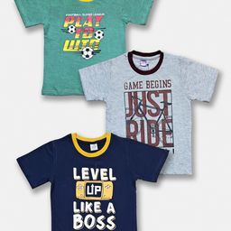 Here&Now X Game Begins Boys Pack Of 3 Assorted Typography Printed Pure Cotton T-shirts-picture-35