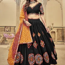 KALINI Embroidered Thread Work Semi-Stitched Lehenga & Unstitched Blouse With Dupatta-15