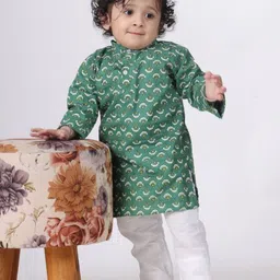 itsmycostume Boys Floral Printed Cotton Mandarin Collar Kurta With Trousers-picture-18