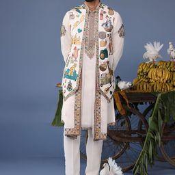KALPRAAG Men Floral Embroidered Regular Sequinned Kurta with Trousers & With Dupatta-picture-2