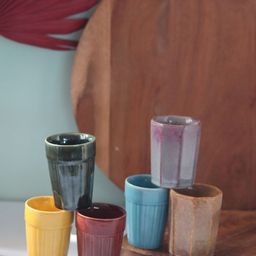 WEAVING HOMES Yellow & Blue 6 Pieces Printed Dishwasher Safe Ceramic Glossy Kulhad 120ml-16