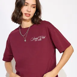 Mast & Harbour Women Graphic Printed Round Neck Cotton Oversized T-shirt-picture-15