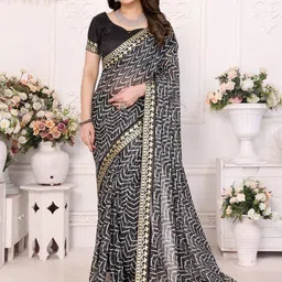 KALINI Abstract Printed Saree With Lace Border and Blouse Material-2