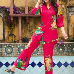 VIBE VISION Printed Shirt Collar Neck Shirt With Palazzos Co-Ords-image-71