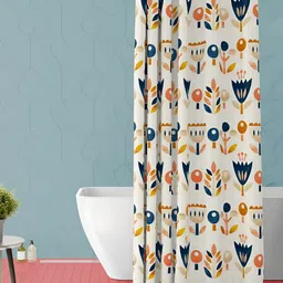 ArtzFolio Cream Colored & Blue Printed Waterproof Shower Curtain-image-61