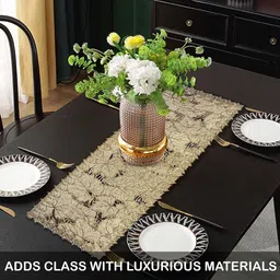 Aura Gold-Toned Leaf Design Rectangular Table Runner image 2