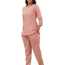 LIVING ROOTS Geometric Printed Pure Cotton Elegant & Comfortable Night Suit-image-76