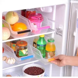 Plastic 4 Pcs Plastic Fridge Space Saver Organizer Storage Rack Tray (Set of 4) Storage Basket-3
