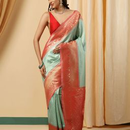 INDIOTSAV Woven Design Zari Silk Banarasi Saree-image-6