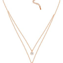 Peora Rose Gold-Plated Crystal & Mother Of Pearl Studded Heart Shaped Pendant With Chain-image-91