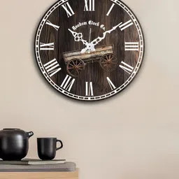 RANDOM Brown & White Abstract Printed Analogue Contemporary Silent Wall Clock-12