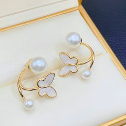 COOLWOOL Gold-Plated Pearls Beaded Butterfly Enamelled Studs-image-43