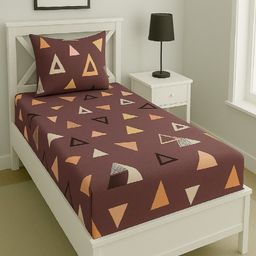 Aura Purple Geometric Printed 144 TC Microfiber Single Bedsheet Set 1.52 m x 2.28 m-2