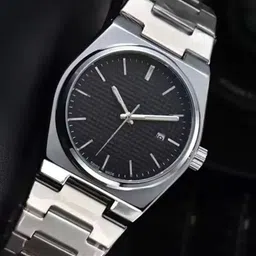 SZN Men Patterned Dial & Stainless Steel Straps Analogue Watch Royal Black wathcSZN-14