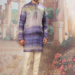 ASUKA Men Floral Embroidered Regular Thread Work Chanderi Silk Kurta with Trousers-9