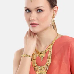 ORANGENYSHA 22K Gold Plated Long Bridal Wedding Jewellery Set-26