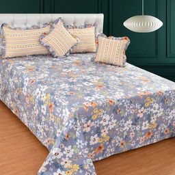 MORADO Grey & Yellow Floral Polycotton 7 Piece Double King Superfine Bedding Set-image-67