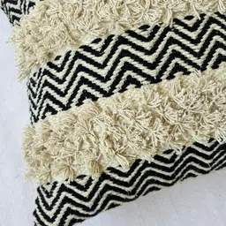 EXPORT HOUSE Off White & Black Set of 2 Self Design Rectangle Cushion Covers image 2