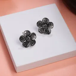 NVR Women Silver Plated Oxidized Floral Shape Stud Earrings-33