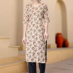 anouk rustic HERE&NOW Selection Of 2 Geometric Printed Round Neck Straight Kurta With Trousers image 4