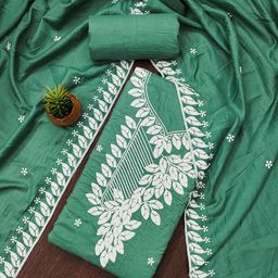SAINOOR Embroidered Thread Work Pure Cotton Semi-Stitched Dress Material-image-86