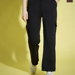 DIMPY GARMENTS Women Solid Relaxed High-Rise Cargos Trousers-image-61