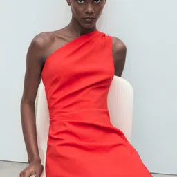 MANGO Gathered One Shoulder Sheath Mini Dress-11