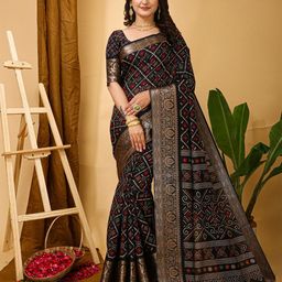 DIVASTRI Bandhani Printed Zari Bandhani Saree With Unstitched Blosue Piece-picture-20