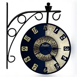 Nutts Black & White Double Sided Analogue Vintage Wall Clock-7
