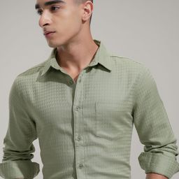 HIGHLANDER Men Comfort Fit Spread Collar Textured Cotton Casual Shirt-image-82