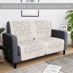 Kuber Industries Cream-Coloured 4 Pieces Printed Cotton 2-Seater Sofa Covers image 2