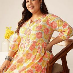Janasya Plus Size Women Floral Printed Regular Pure Cotton A-line Kurta with Trouser-16