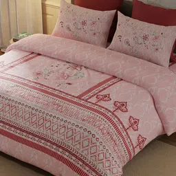 BELLA CASA Pink Ethnic Motifs 210 TC King Bedsheet with 2 Pillow Covers-picture-2