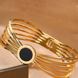 DIVASTRI Gold-Plated Stainless Steel Anti Tarnish Cuff Bracelet-image-15