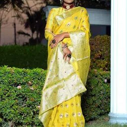 Areca Designer Ethnic Motifs Zari Linen Blend Banarasi Saree-13
